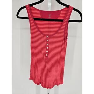 Gap Womens Sz S Henley Ribbed tank Top Pink Striped Fitted
